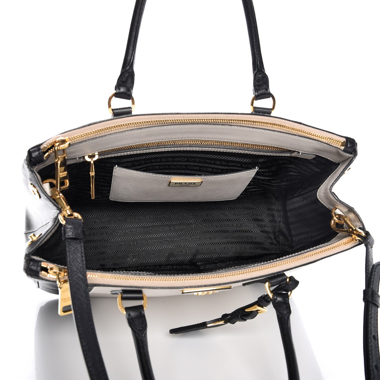 Saffiano Lux Colorblock Medium Galleria Double Zip Tote Black Talco