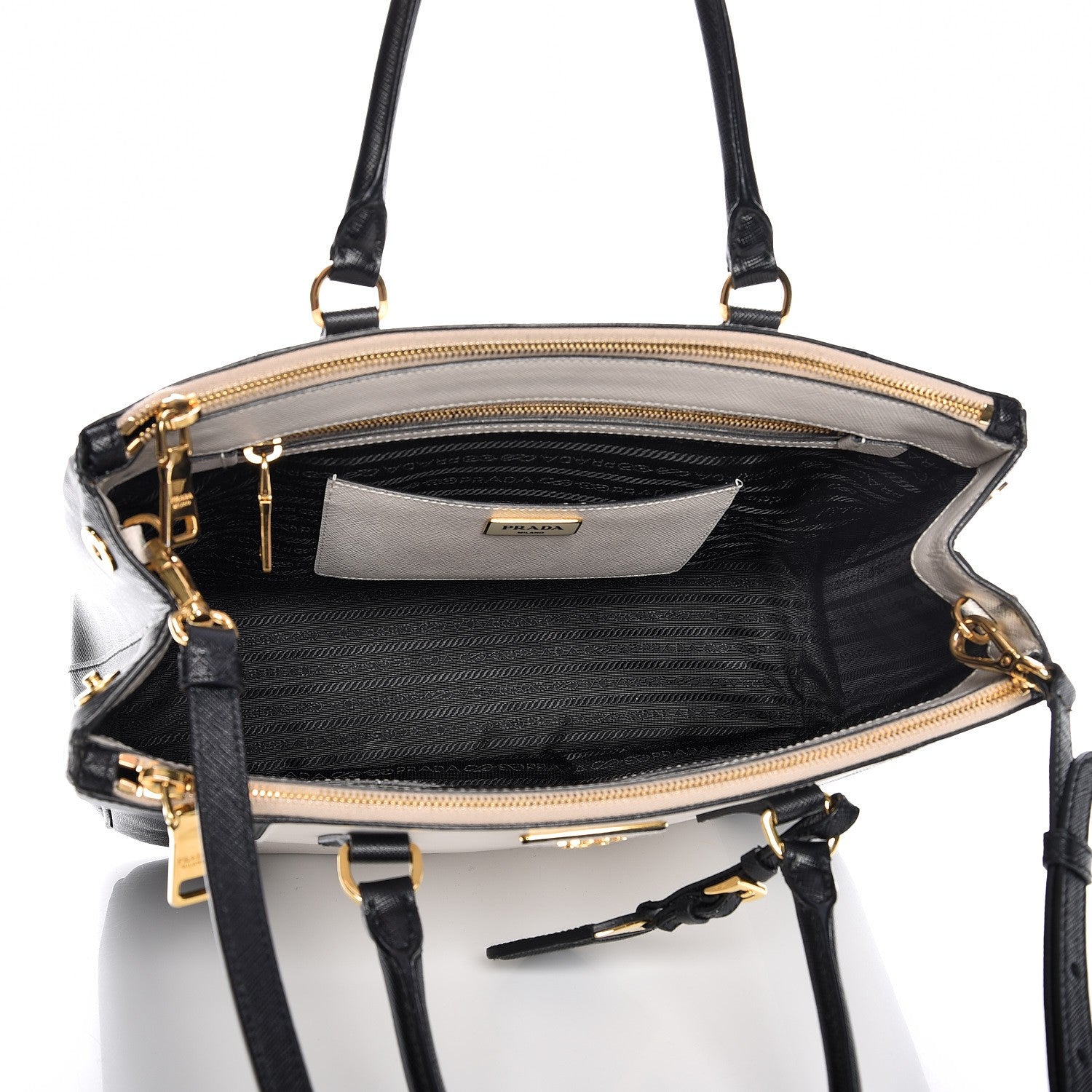 Prada Saffiano Lux Colorblock Medium Galleria Double Zip Tote Black Talco 6 of 14