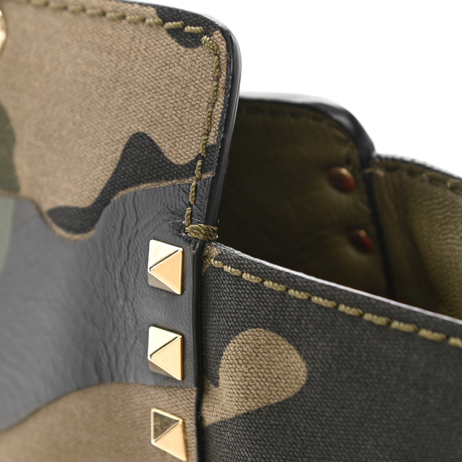 Valentino Garavani Nappa Canvas Camouflage Medium Rockstud Tote Verde Rouge 14 of 18