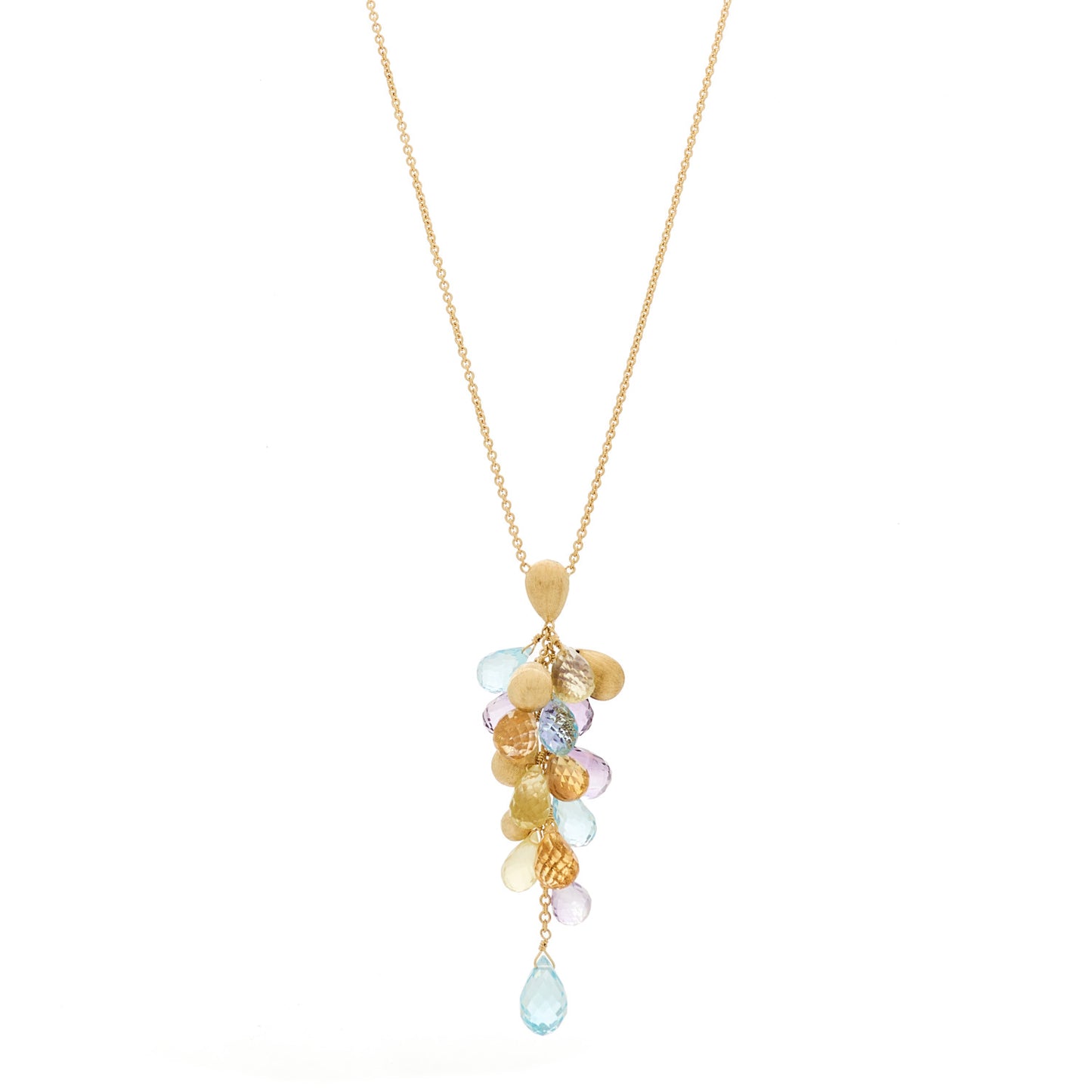 18K Yellow Gold Multi Gemstone Paradise Drop Pendant Necklace