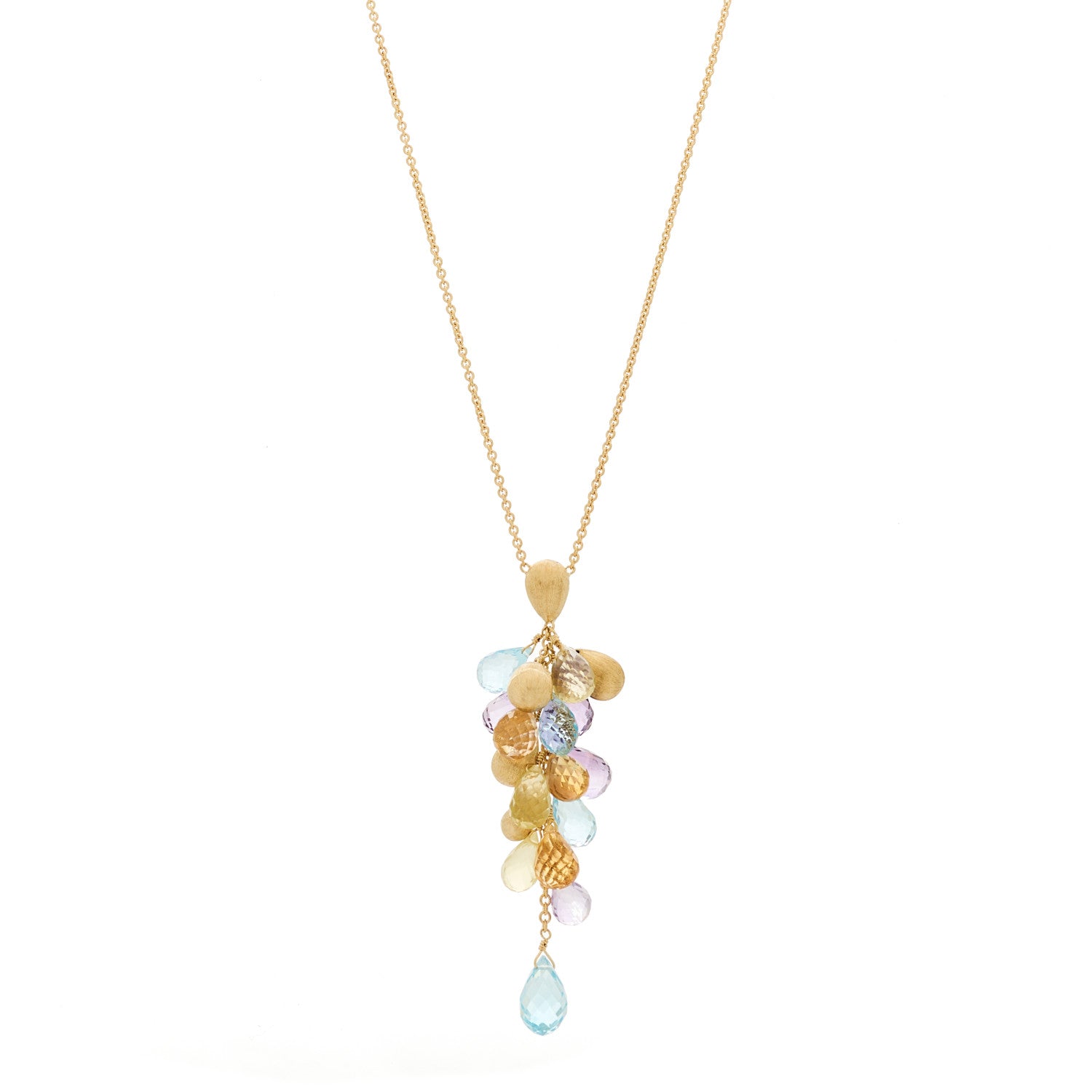 Marco Bicego 18K Yellow Gold Multi Gemstone Paradise Drop Pendant Necklace 1 of 5