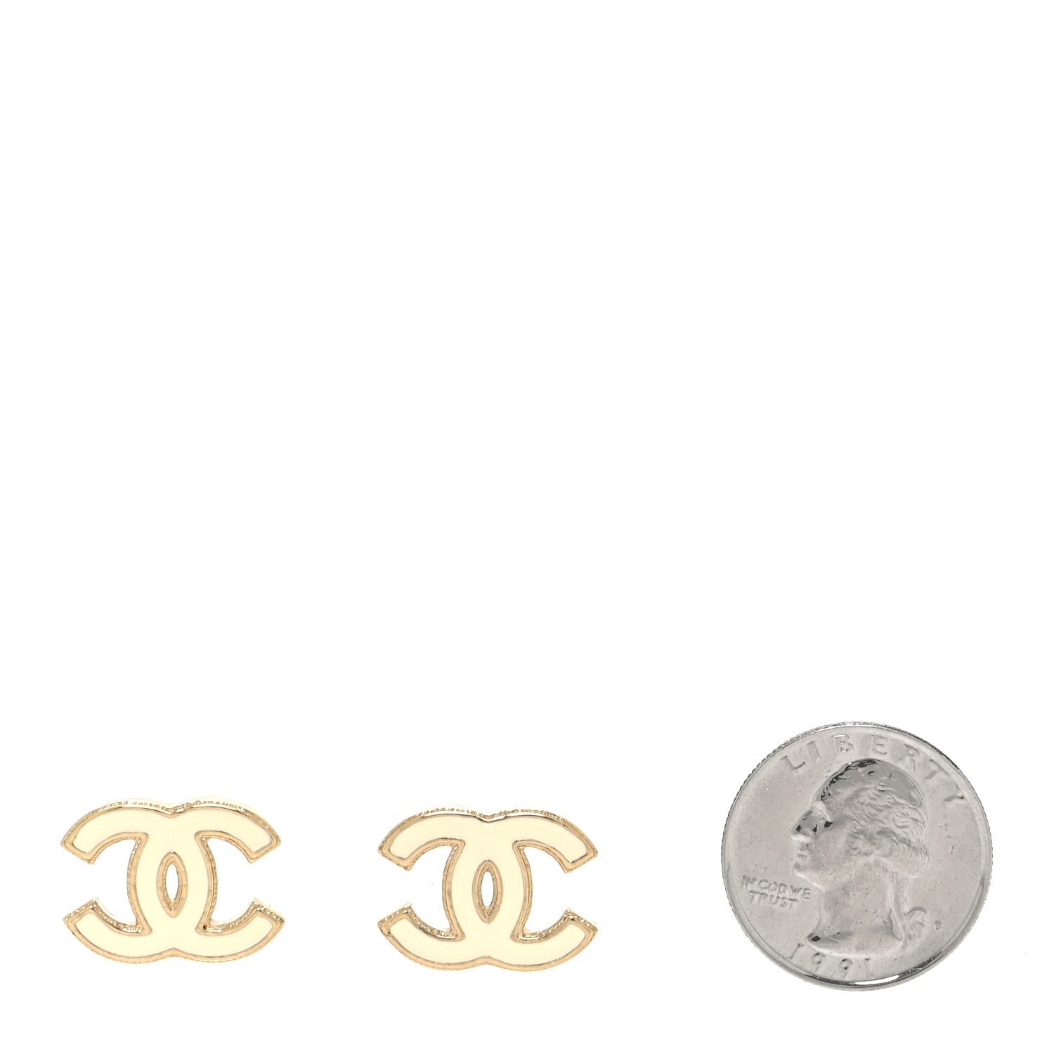 Chanel Enamel CC Earrings Gold White 2 of 5