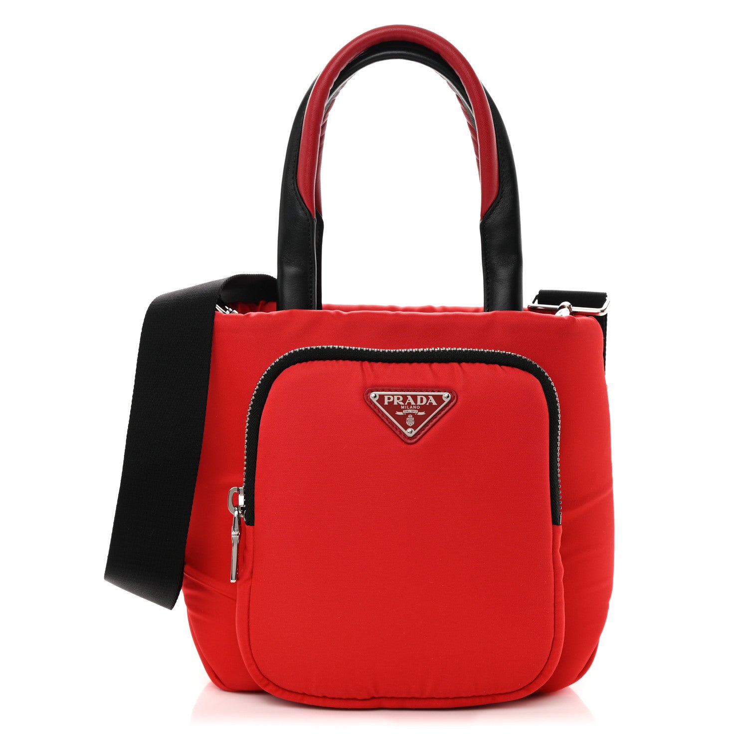 Prada Tessuto Nylon Pocket Small Cargo Tote Rosso Black 1 of 9