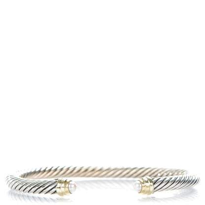 David Yurman Sterling Silver 14K Yellow Gold Pearl 5mm Cable Classics Petite Color Bracelet 1 of 6