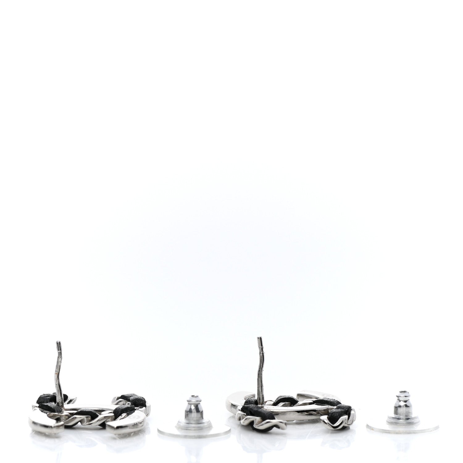 Chanel Crystal Baguette Lambskin Large CC Earrings Silver Black 3 of 5