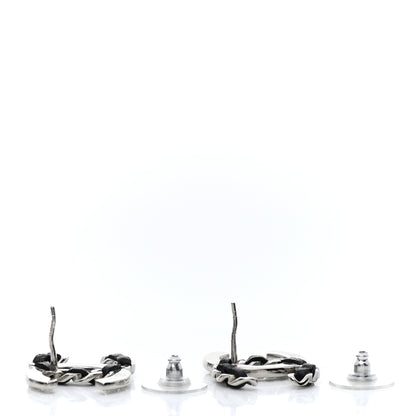 Chanel Crystal Baguette Lambskin Large CC Earrings Silver Black 3 of 5