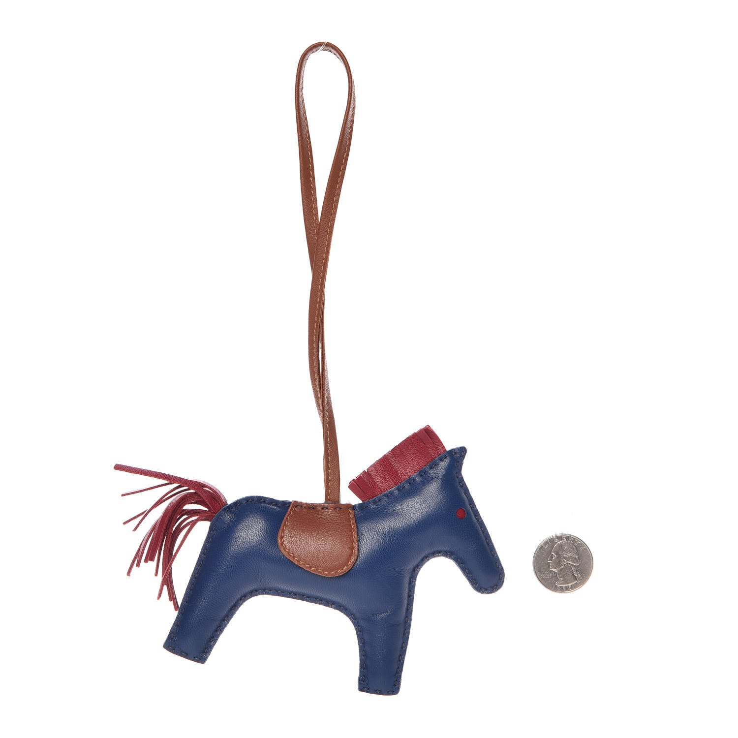 Hermes Milo Lambskin Grigri Rodeo Horse Bag Charm MM Bleu de Malte Rubis Fauve 2 of 4