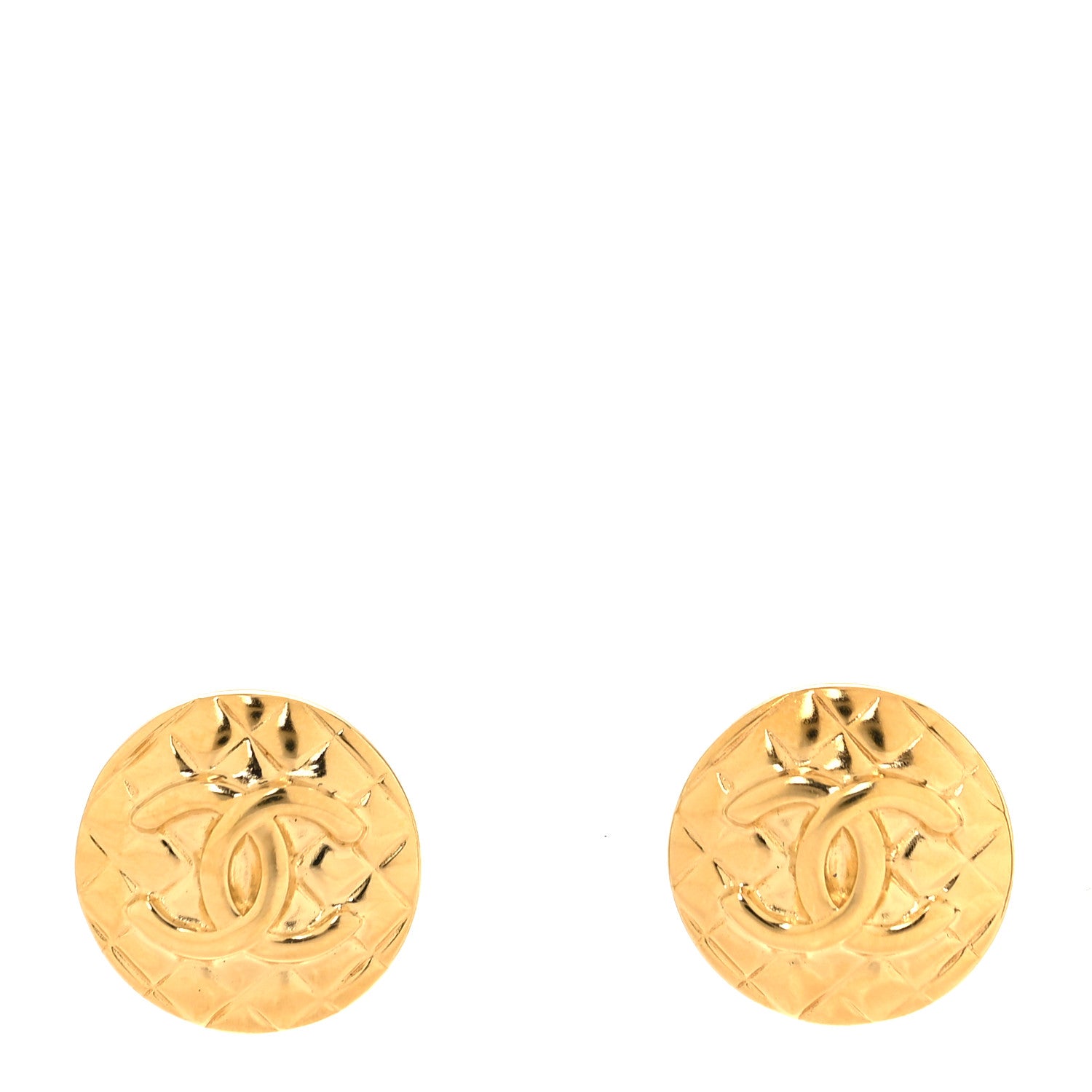 Chanel Metal Quilted CC Round Clip On Earrings Golden 1 of 5