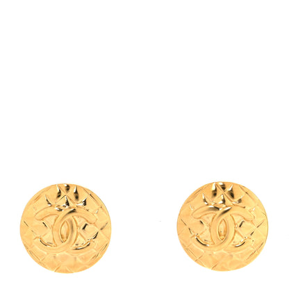 Chanel Metal Quilted CC Round Clip On Earrings Golden 1 of 5