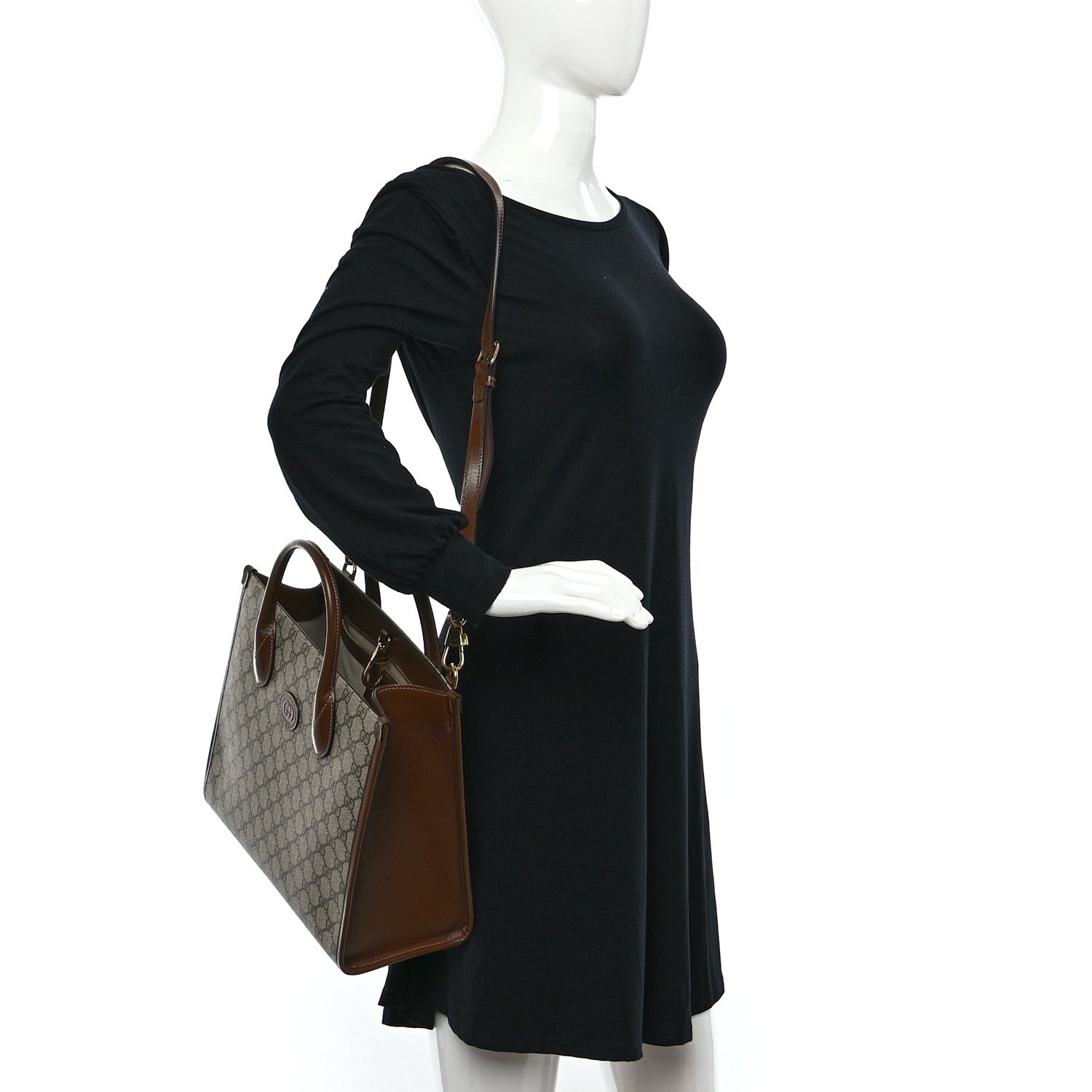 Gucci GG Supreme Monogram Azalea Calfskin Small Retro Interlocking G Tote Bag Beige Ebony Brown Sugar 2 of 9