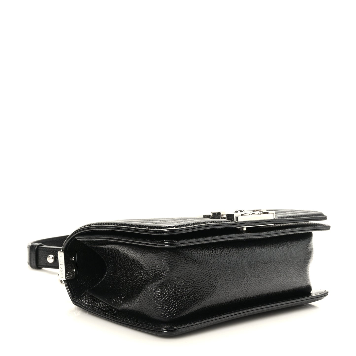 Iridescent Caviar Chevron Quilted Small Boy Flap Black