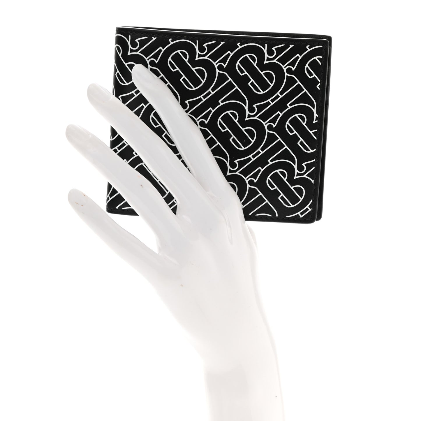 Calfskin Embossed TB Print Bi-Fold Wallet Black White