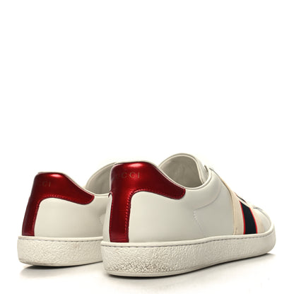 Gucci Calfskin Stripe Mens New Ace Sneakers 9 White Ecru Red Flame 4 of 9