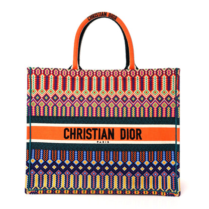 Christian Dior Canvas Embroidered Large Book Tote Orange Multicolor 1 of 10