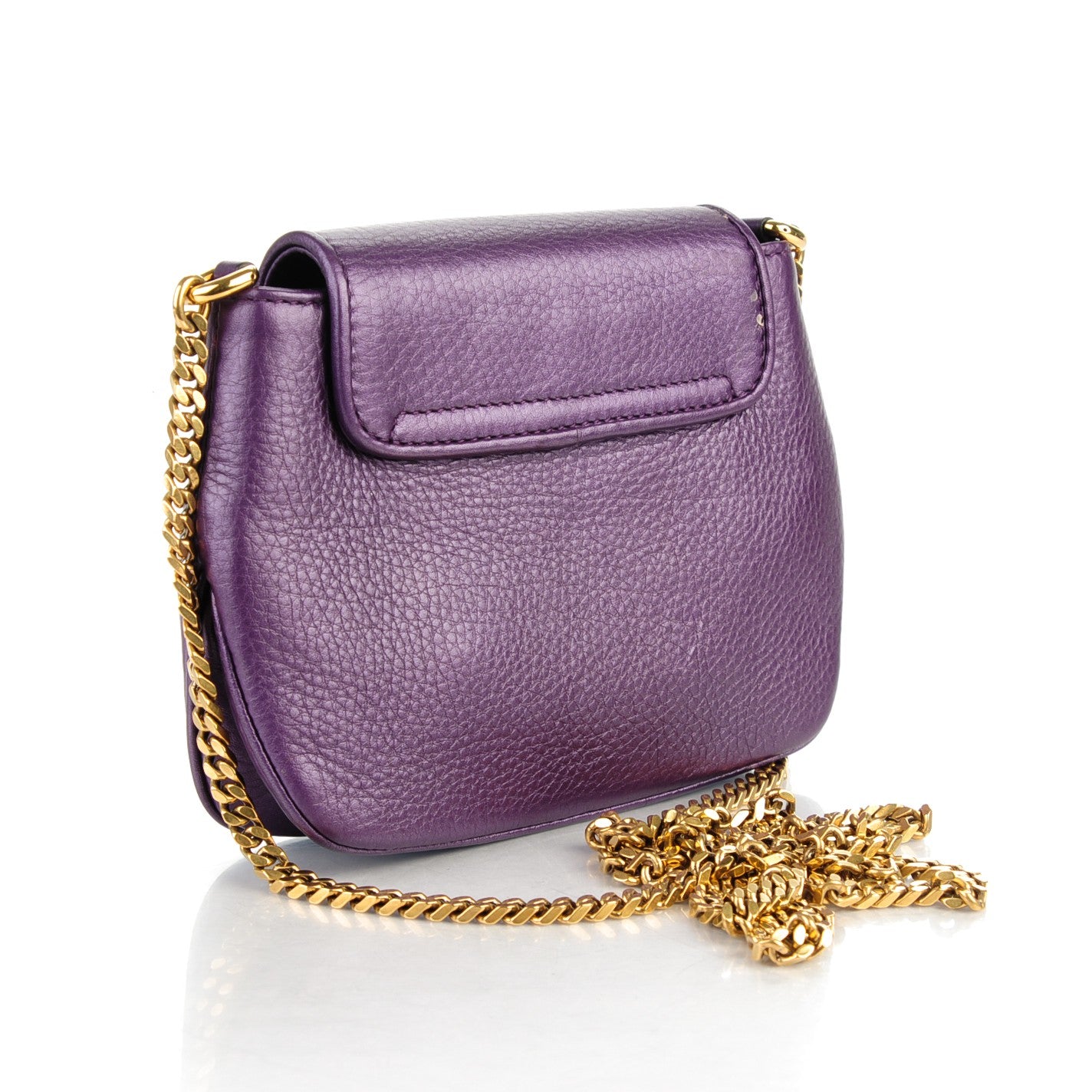 Gucci Metallic Pebbled Calfskin Small 1973 Chain Shoulder Bag Purple 3 of 8