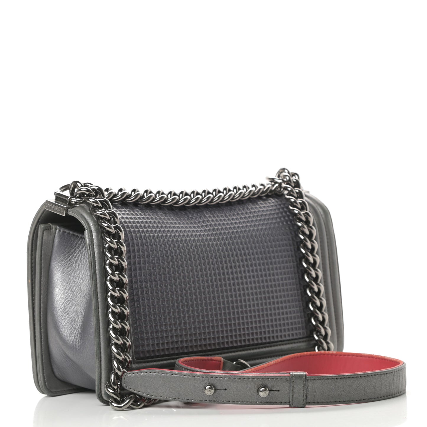Lambskin Embossed Medium Boy Cube Flap Grey