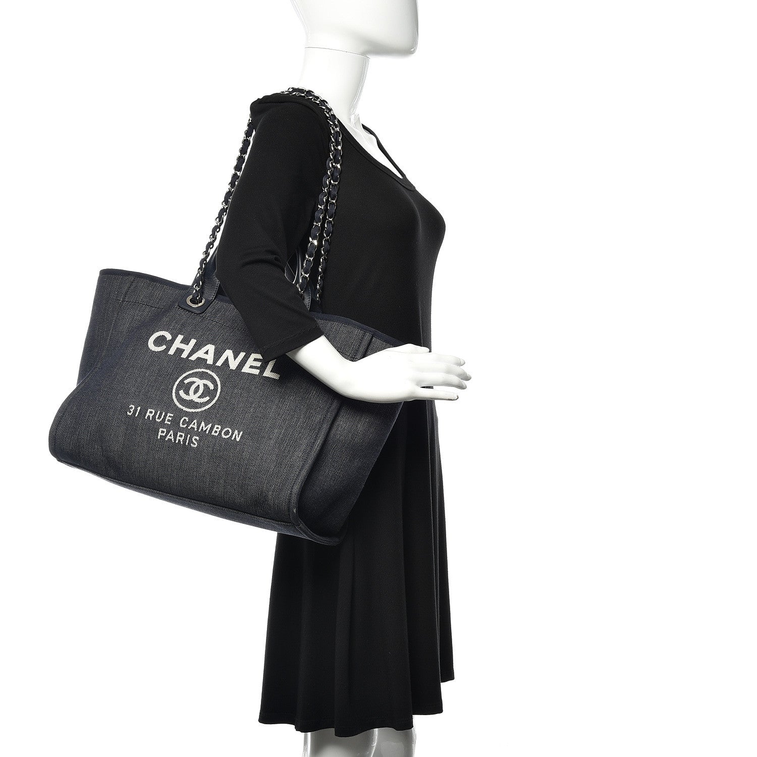 Chanel Denim Large Deauville Tote Dark Blue 2 of 10