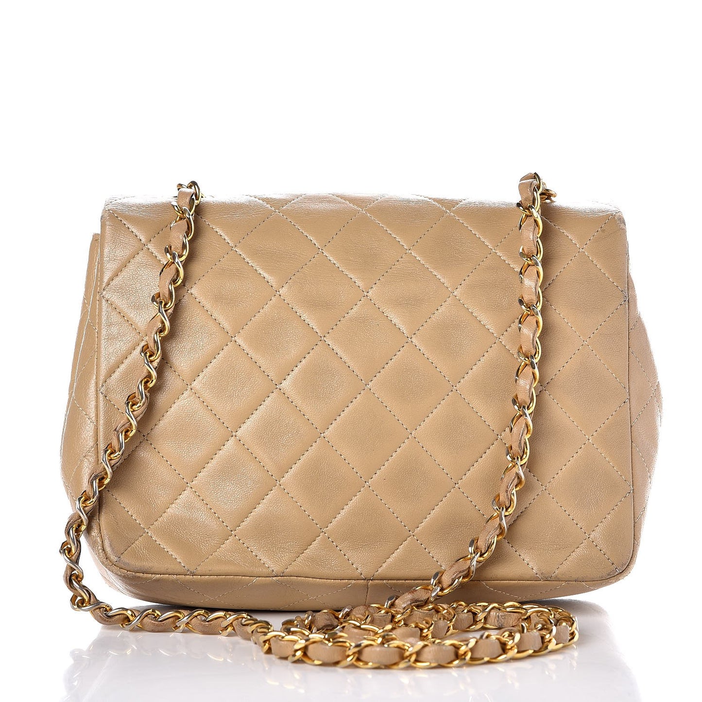 Lambskin Quilted Small Single Flap Beige