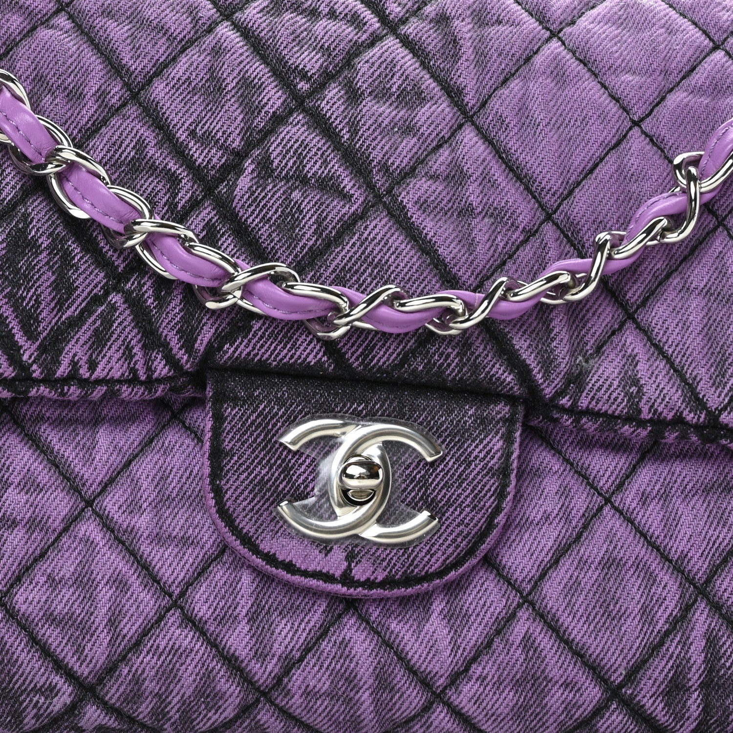 Chanel Denim Quilted Denimpression Flap Purple Black 8 of 11