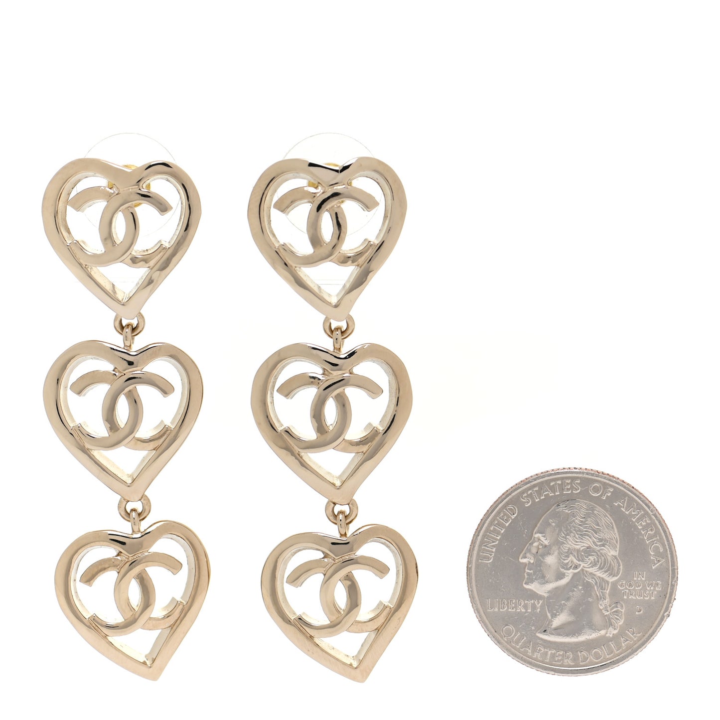 Metal CC Triple Heart Coco In Love Drop Earrings Gold