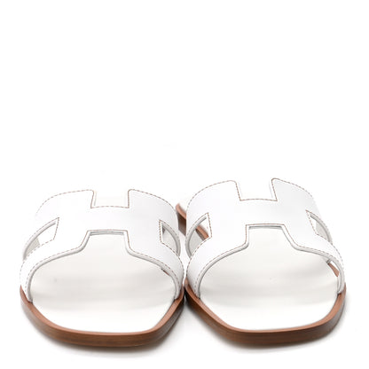Hermes Box Calfskin Oran Sandals 38.5 White 2 of 8
