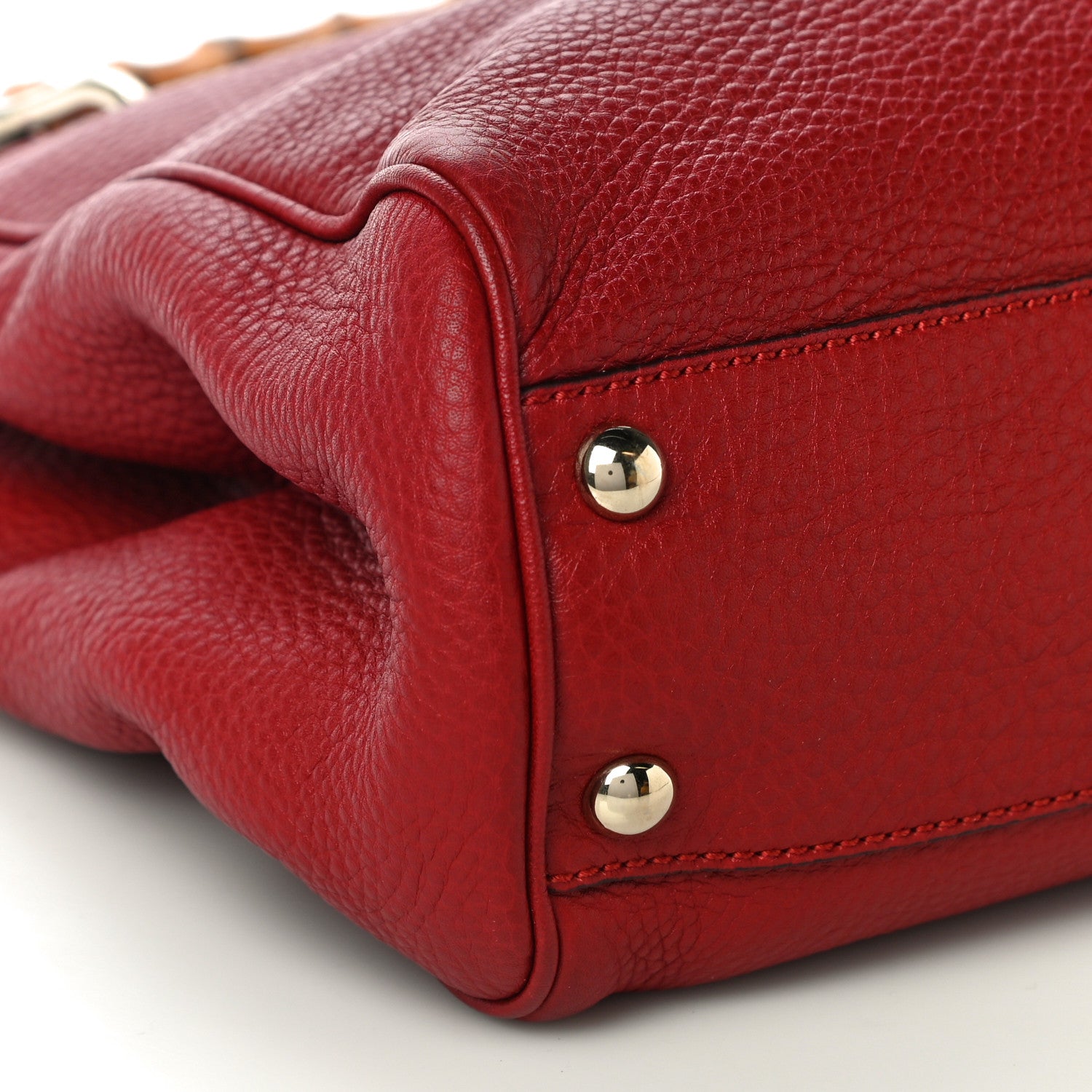 Gucci Calfskin Small Bamboo Shopper Tote Red 8 of 9