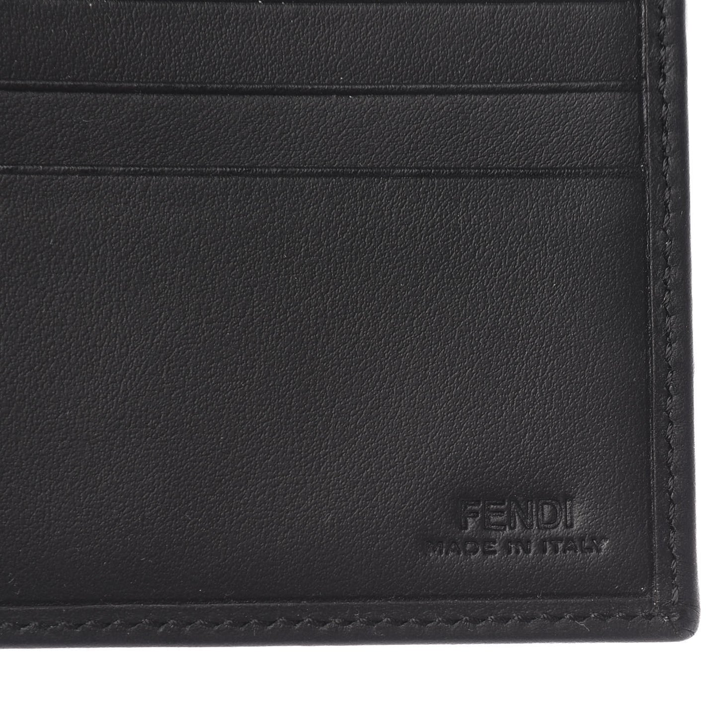Glazed Fabric Vitello Century FF 1974 Stamp Patch Mens Bi-Fold Wallet Black