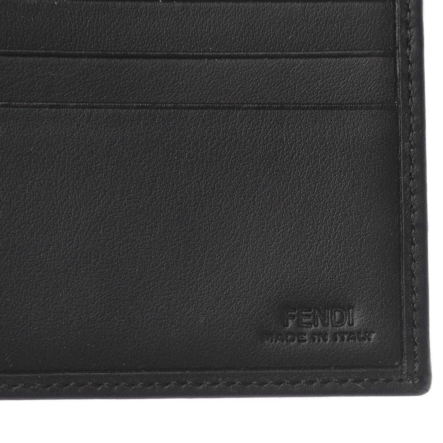 Fendi Glazed Fabric Vitello Century FF 1974 Stamp Patch Mens Bi-Fold Wallet Black 5 of 6