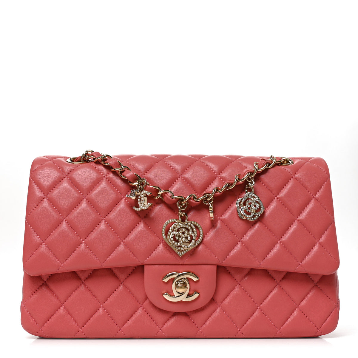 Lambskin Quilted Valentine Charms Medium Single Flap Pink