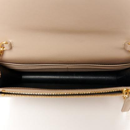 Saint Laurent Grain De Poudre Matelasse Chevron Monogram Envelope Chain Wallet Dark Beige 5 of 11
