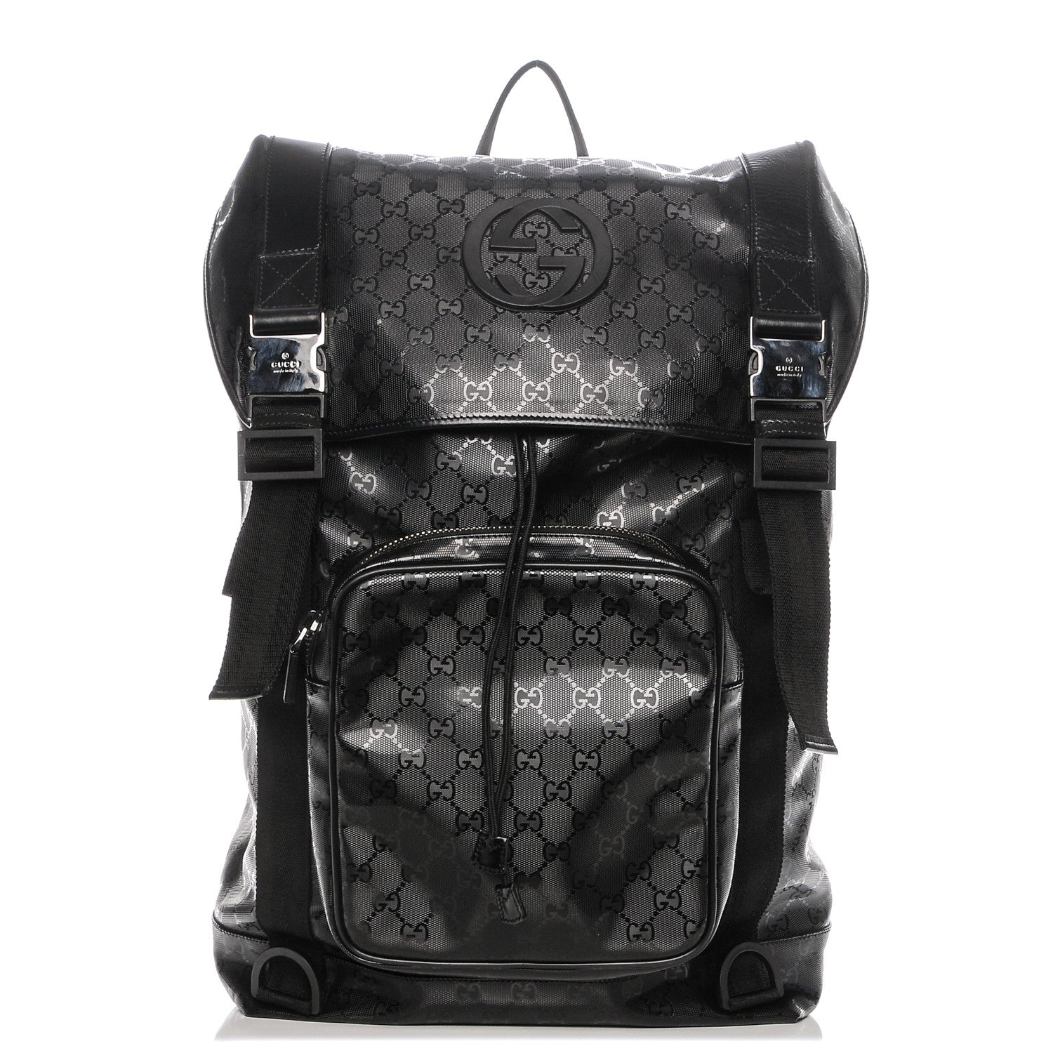 Gucci Imprime Monogram Large Interlocking G Double Buckle Backpack Black 1 of 7