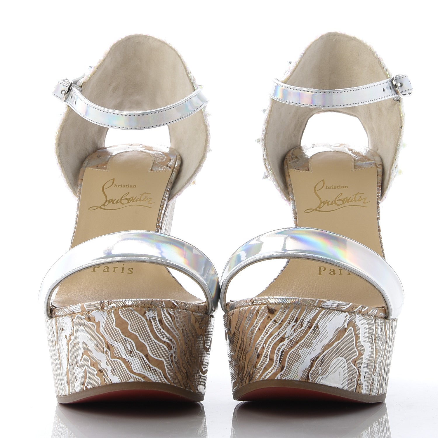 Christian Louboutin Specchio Laser Bellamonica 120 Wedge Sandals 35 Silver AB 2 of 8