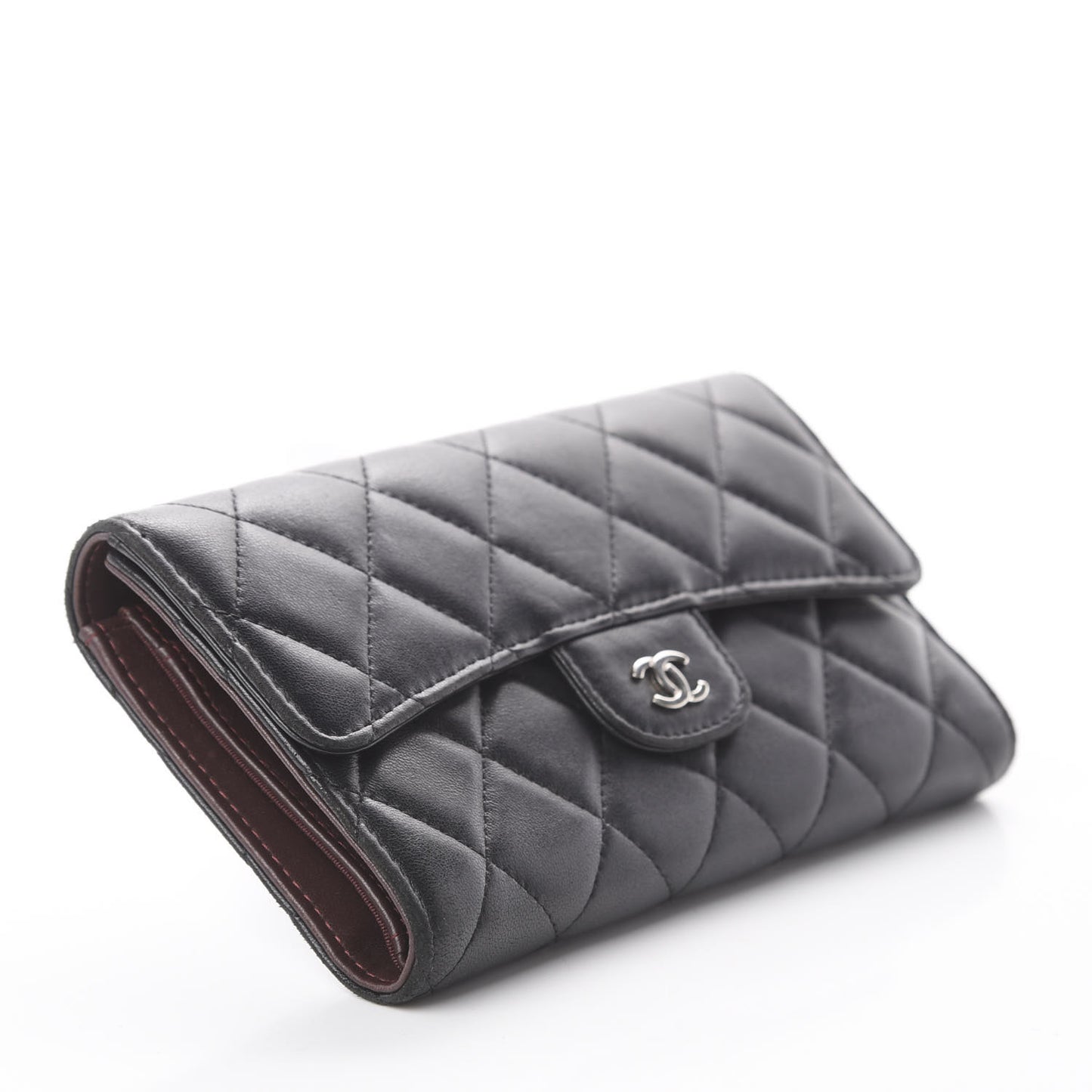 Lambskin Quilted Large Flap Wallet Black