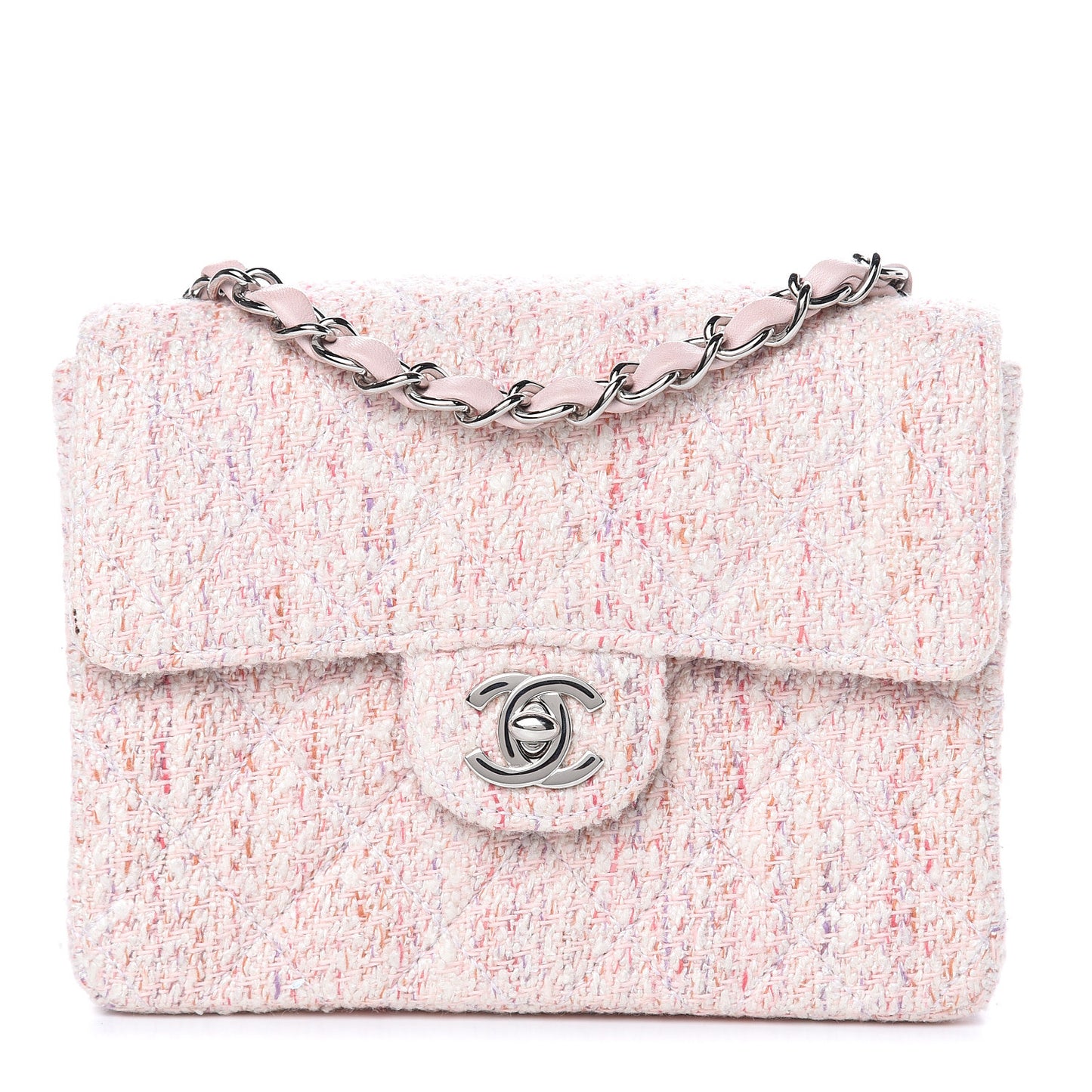 Tweed Square Mini Flap Pink