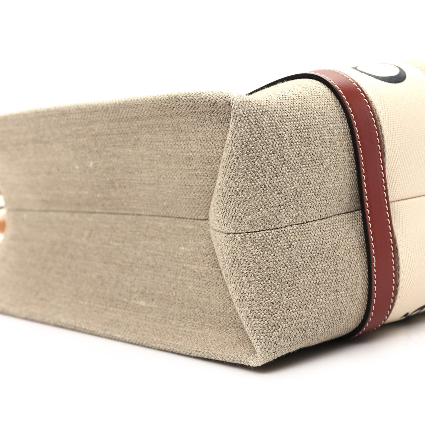 Linen Calfskin Medium Woody Ribbon Tote White Brown