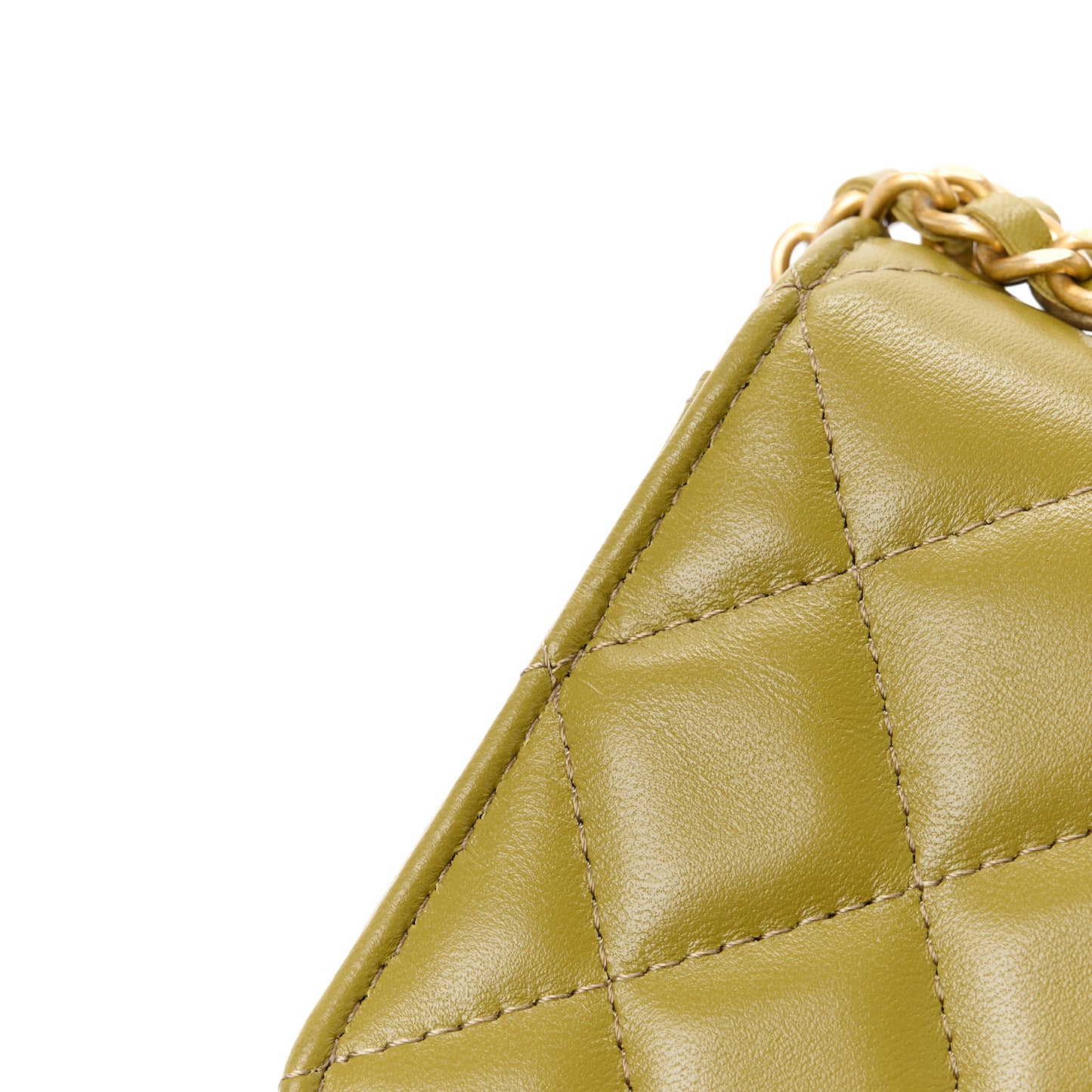Lambskin Quilted Metal Twist Top Handle Flap Phone Holder With Chain Green