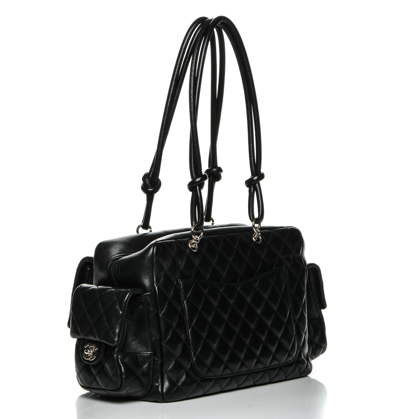 Calfskin Quilted Large Cambon Multipocket Reporter Black