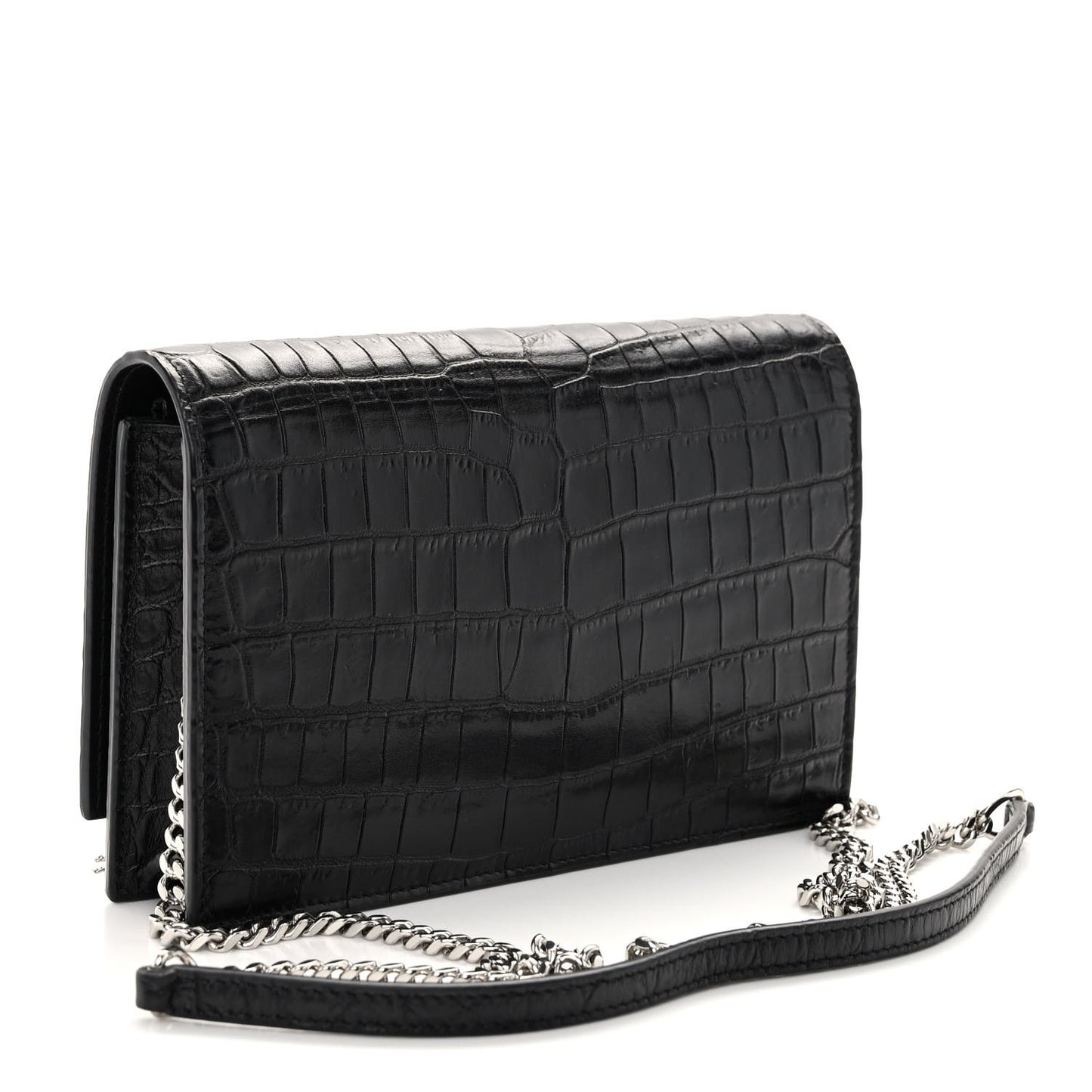 Calfskin Crocodile Embossed Kate Monogram Tassel Chain Wallet Black