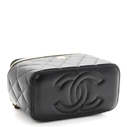 Chanel Lambskin Quilted Metal Small Top Handle Vanity Case With Chain Black 6 of 19