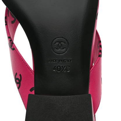 Chanel Printed Lambskin Coco Beach Thong Sandals 40.5 Dark Pink Black 6 of 9