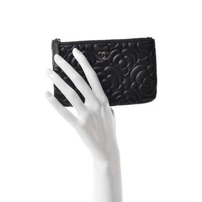Chanel Goatskin Camellia Embossed Cosmetic Pouch Black 2 of 7