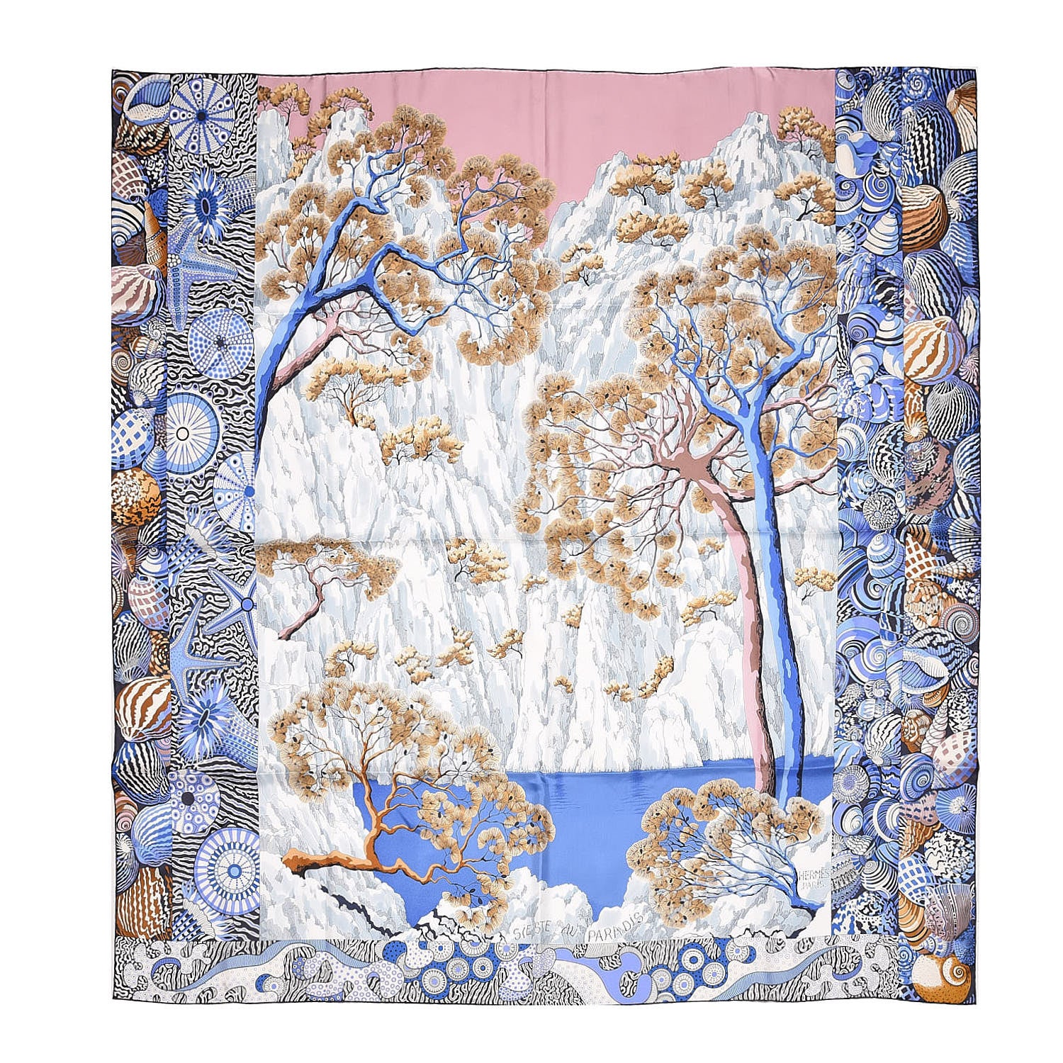 Hermes Silk Sieste Au Paradis Shawl 140 Bleu Glacier Vieux 1 of 4