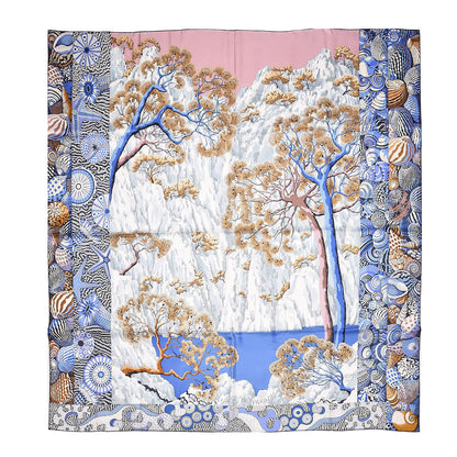 Hermes Silk Sieste Au Paradis Shawl 140 Bleu Glacier Vieux 1 of 4