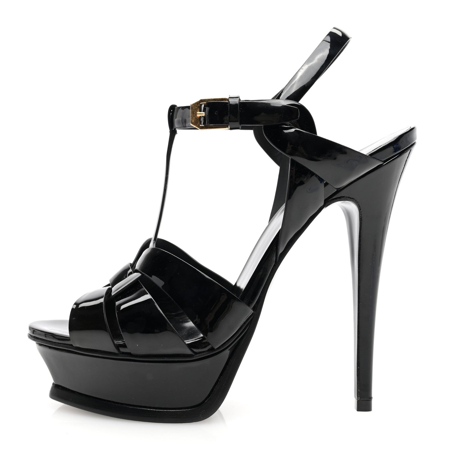 Saint Laurent Patent Tribute 105 Platform Sandals 38 Black 1 of 7
