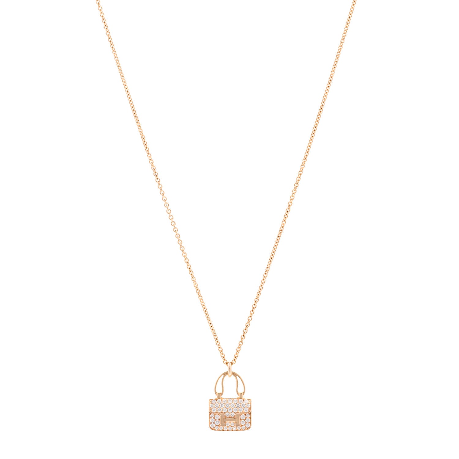 Hermes 18K Rose Gold Diamond Constance Amulettes Pendant Necklace 1 of 6