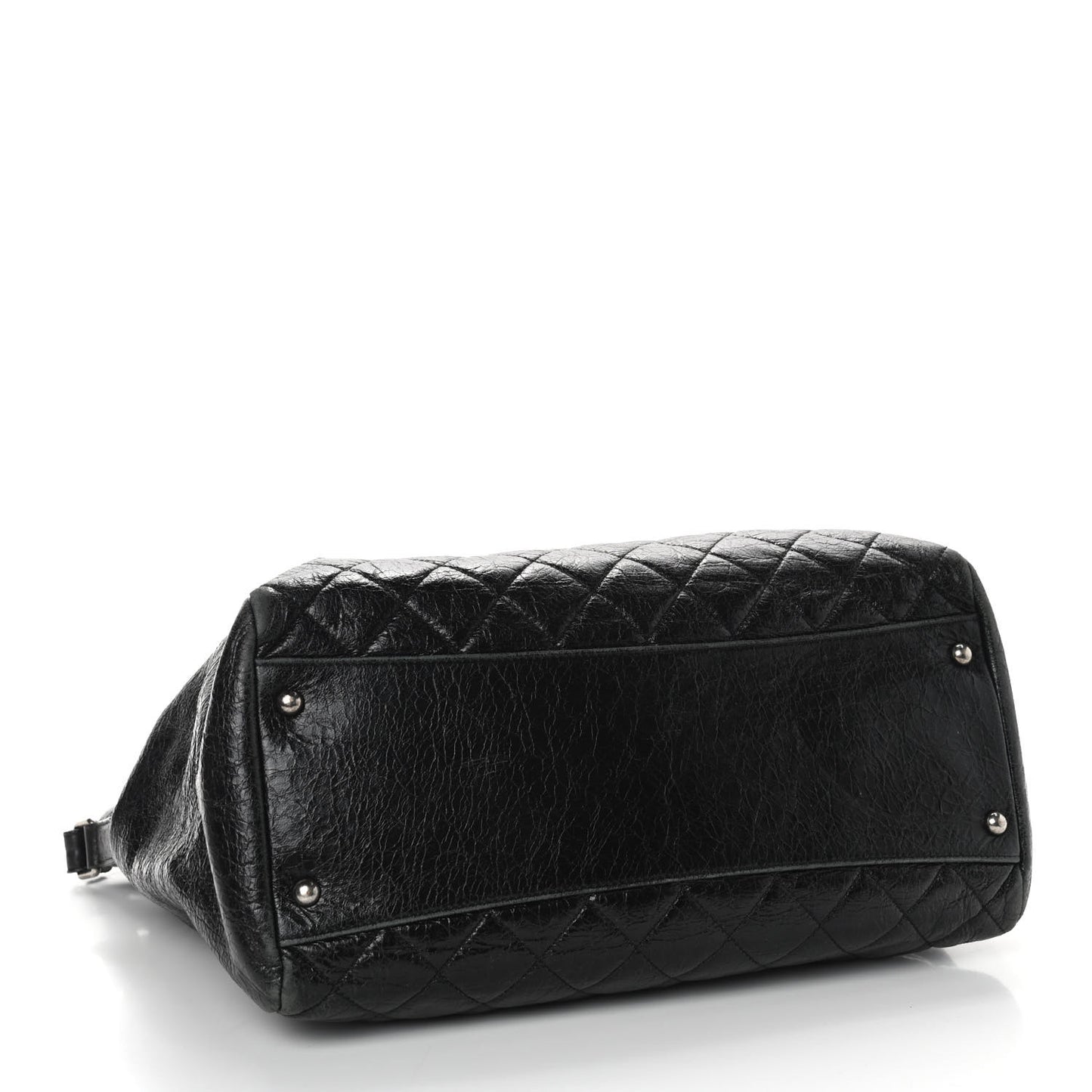 Glazed Calfskin Quilted Large Tote Black