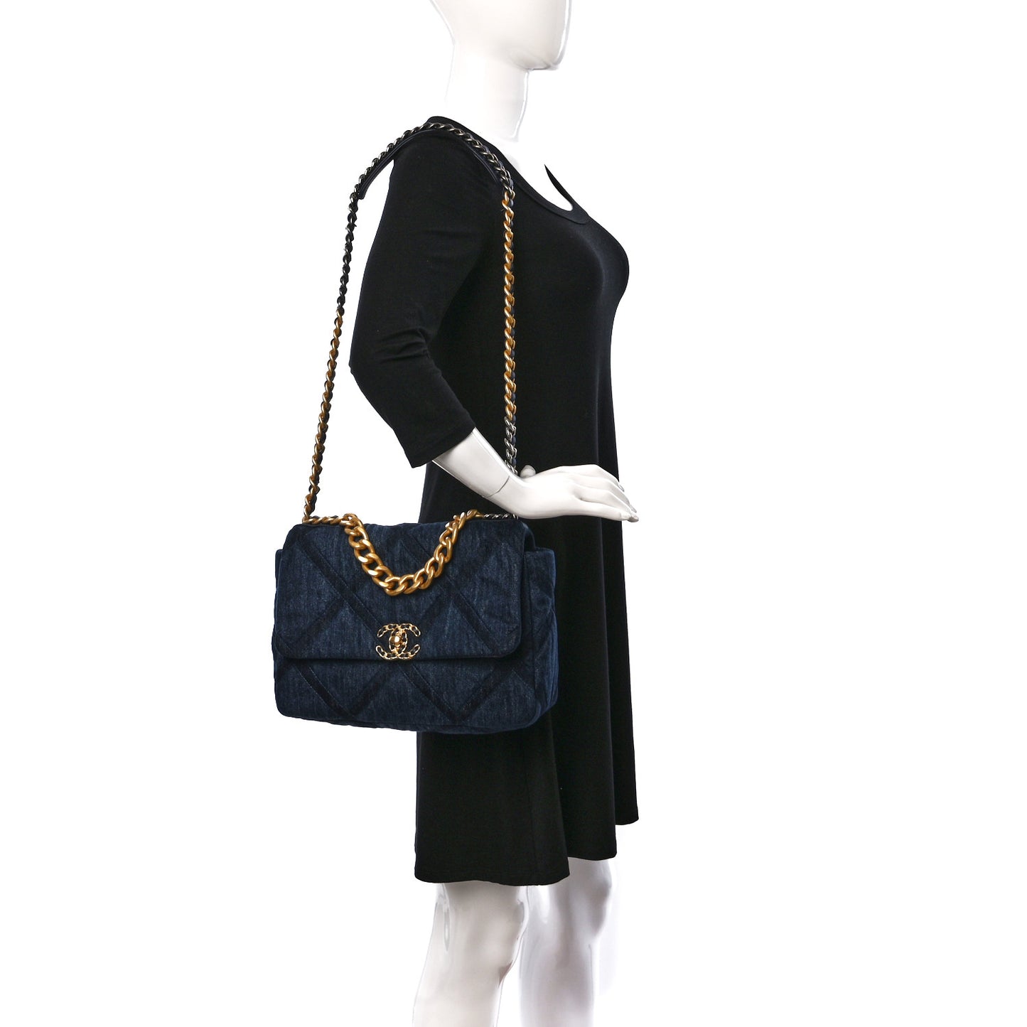 Denim Quilted Medium Chanel 19 Flap Blue