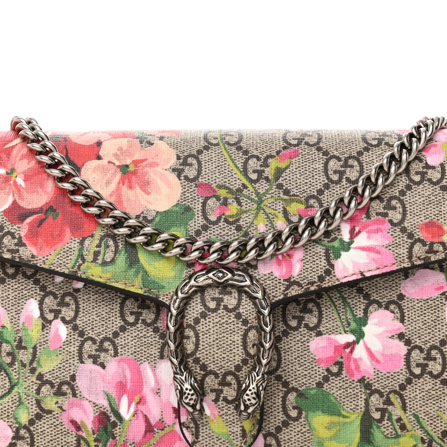GG Supreme Monogram Blooms Mini Dionysus Chain Wallet Beige Multicolor Dry Rose