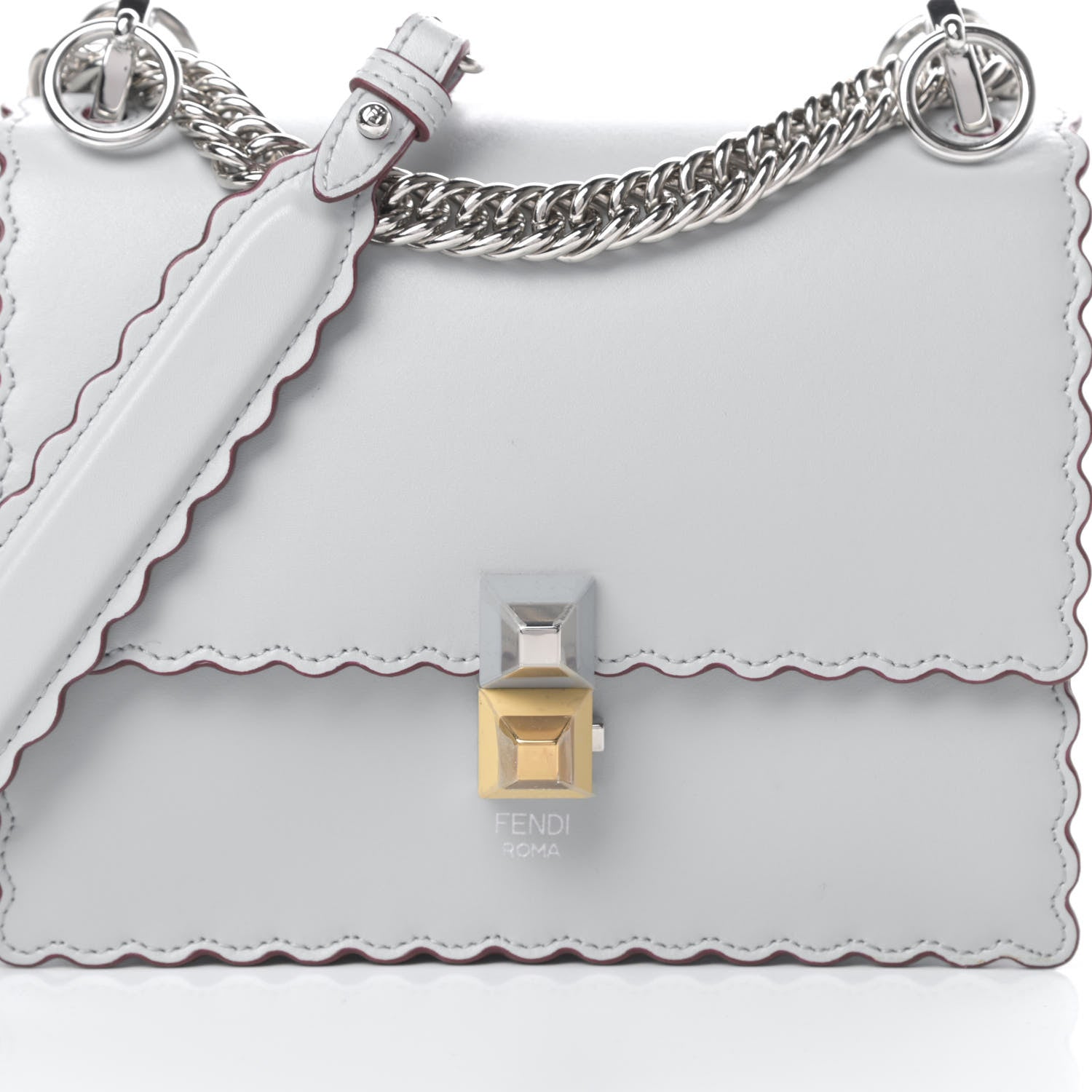 Fendi Vitello Liberty Scalloped Studded Small Kan I Shoulder Bag Grigio Perla 8 of 10