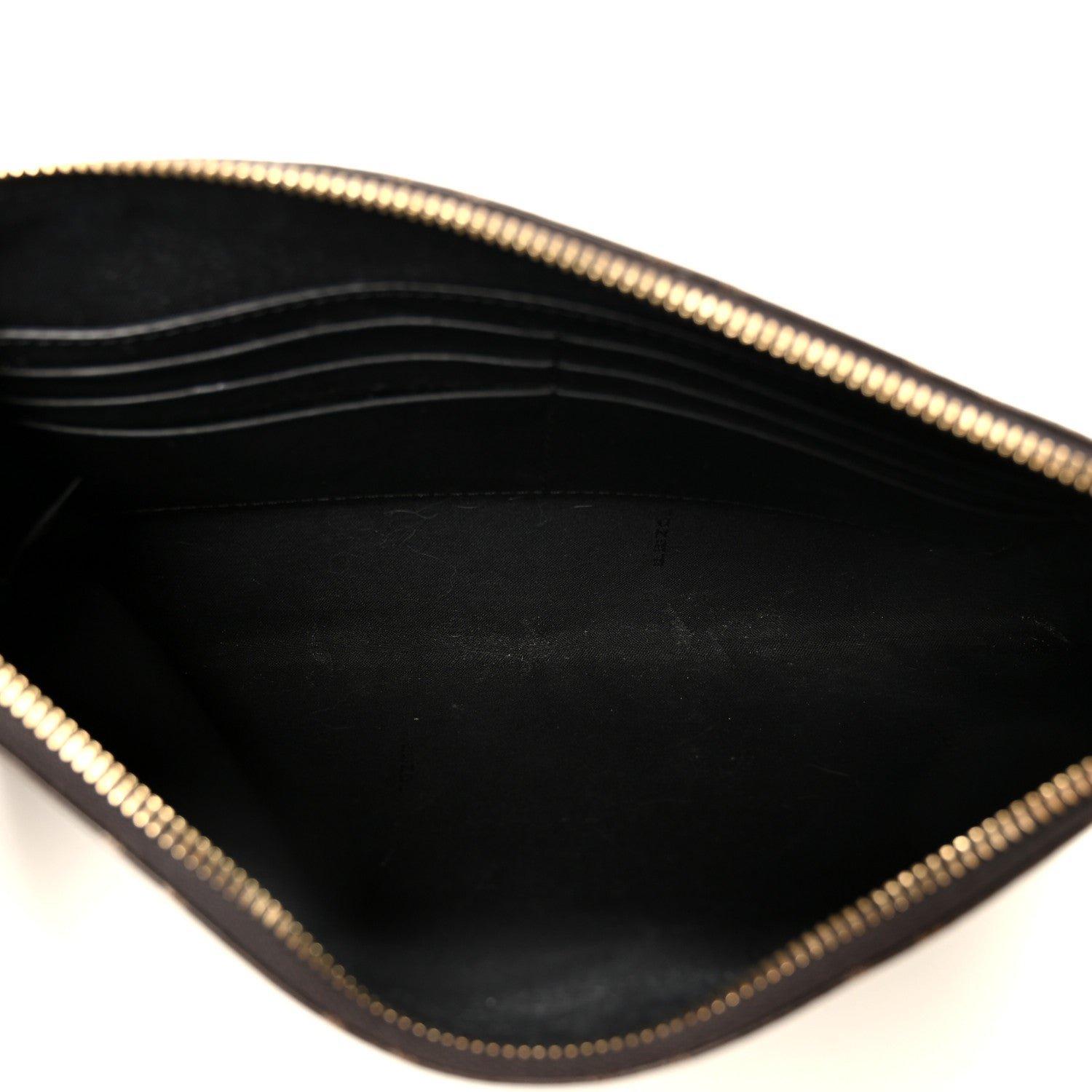Fendi Glazed Fabric Vitello Century FF 1974 Stamp Patch Large Flat Pouch Mogano Panna Black 4 of 6
